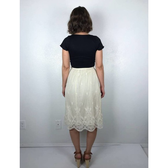 vintage 70s CREAM eyelash lace VICTORIAN SKIRT xs/s high waist cottage core boho - Picture 9 of 10